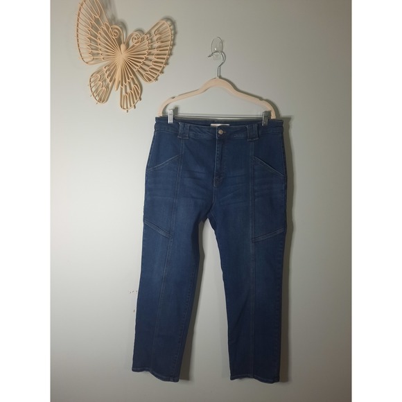 KanCan Denim - KanCan High Rise Utility Straight Leg Jeans Dark Wash Size 14 Distressed